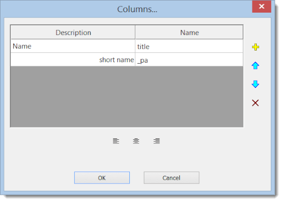 table of contents - columns